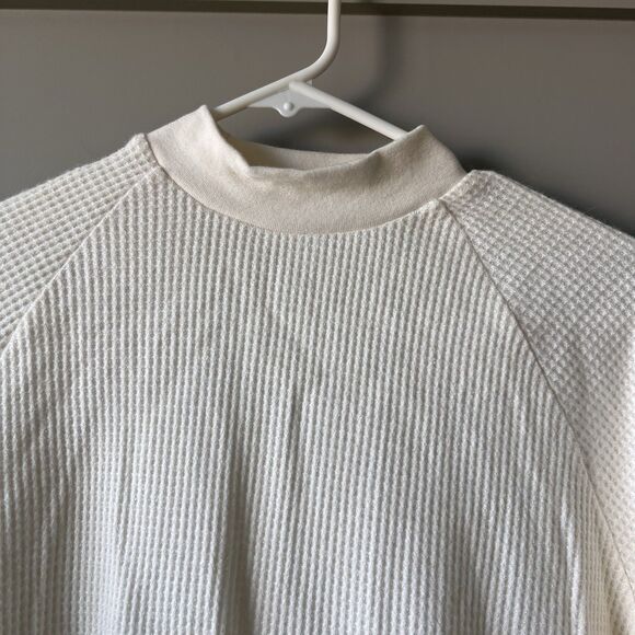 Madewell Mockneck Waffle Sweatshirt Tee Women Small Beige Long Sleeve NEW - Picture 6 of 15